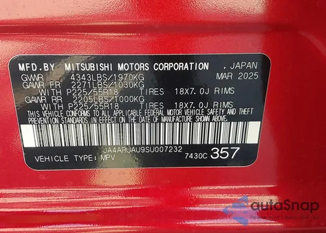 2025 Mitsubishi Outlander Sport 2.0 Le Awc z USA, uszkodzony, nr VIN JA4ARUAU9SU007232